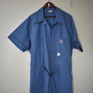 Vintage navy crew style denim jumpsuit with nautical patch and belt size XL